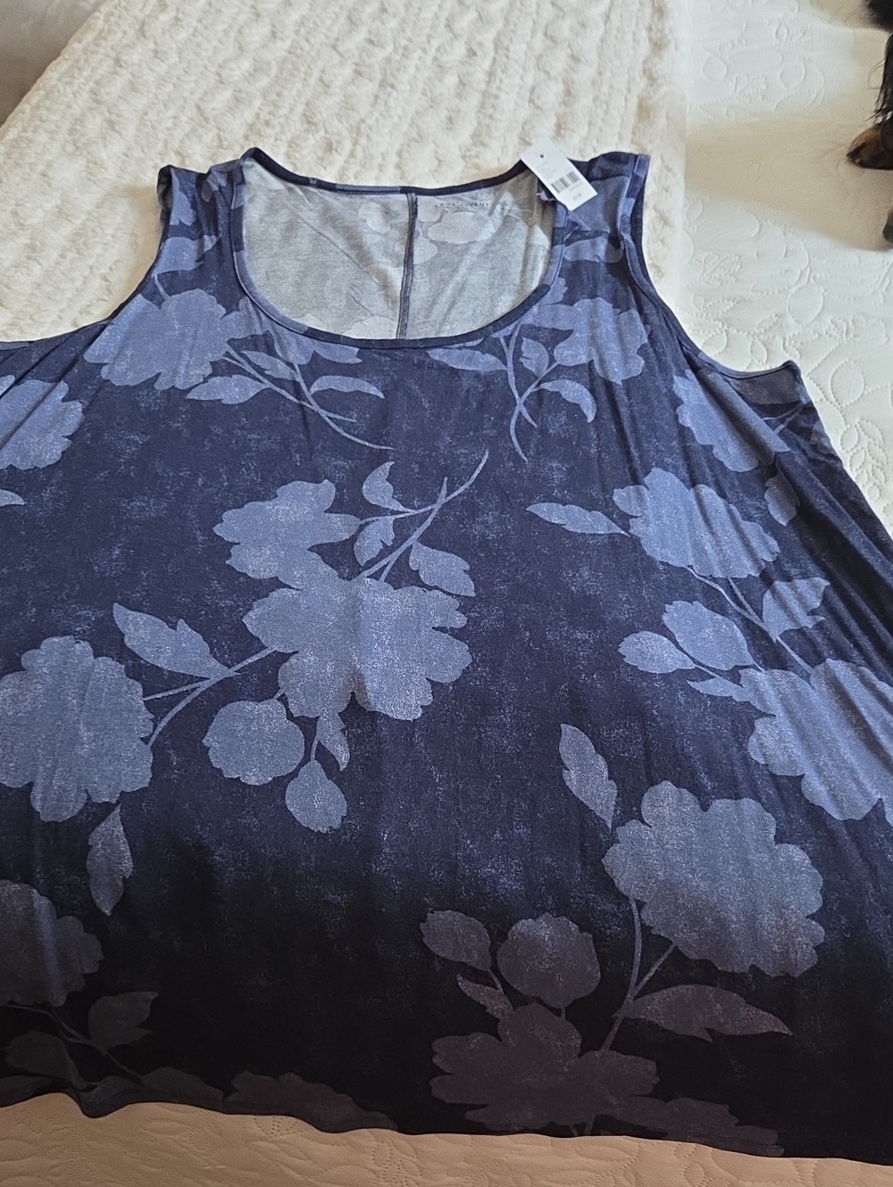 Lane Bryant Navy and Light Blue Floral Scoop Neck Tank